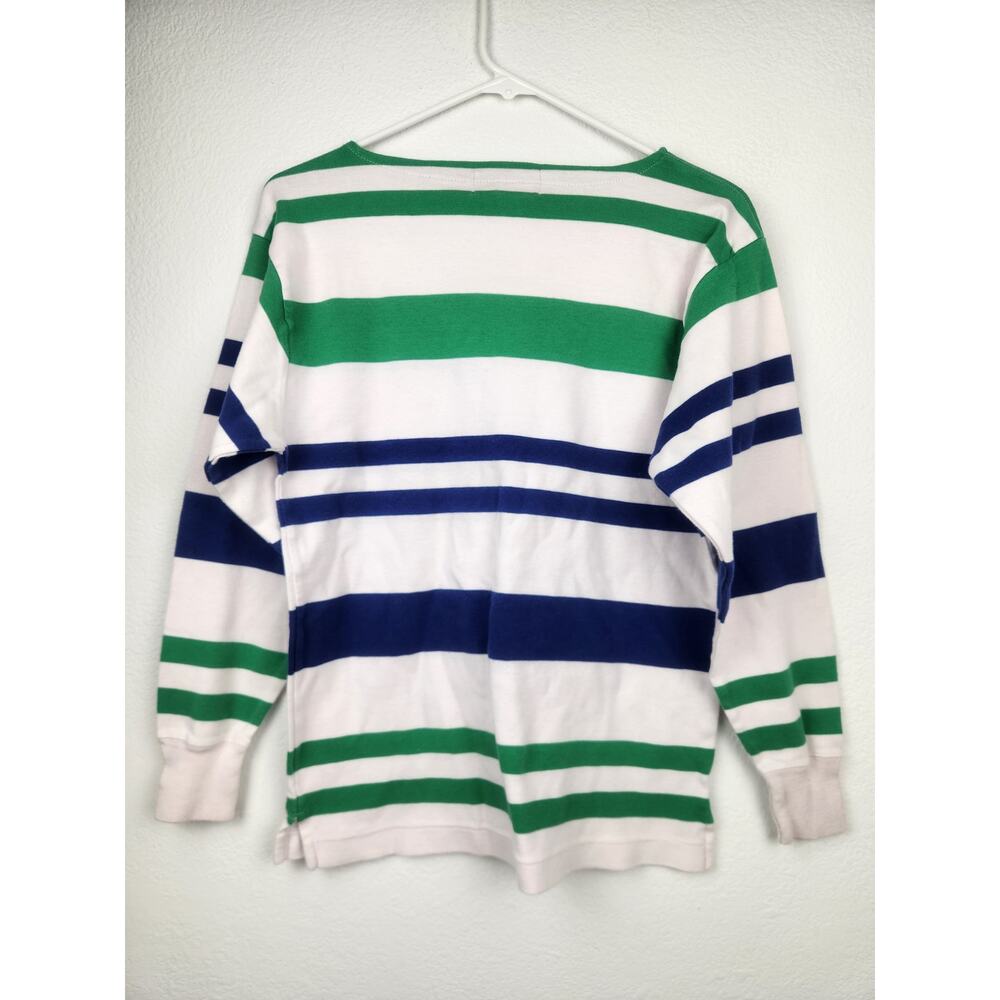 Vintage Ralph Lauren Boat Neck Long Sleeve Striped Shirt Medium Green Blue White - Picture 4 of 7
